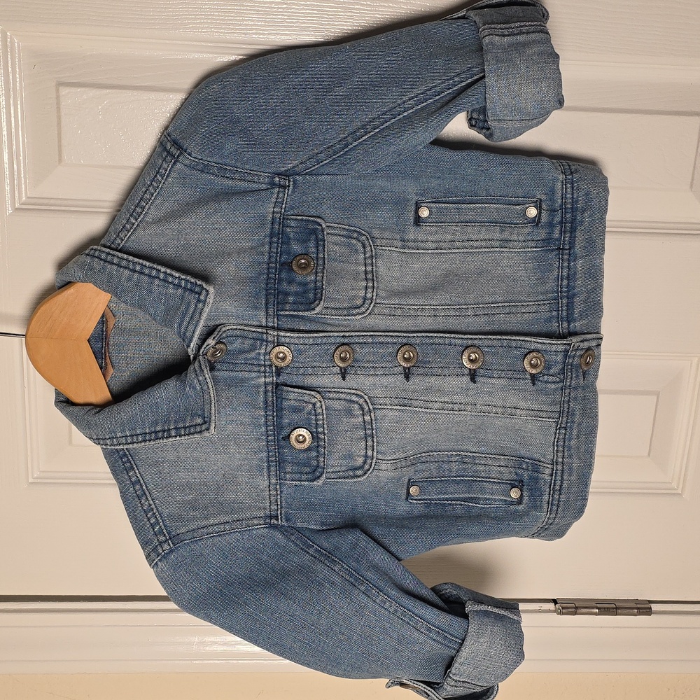 Vintage Y2K Highway Jeans Classic Cropped Blue Denim Jacket Roll Tab Sleeves